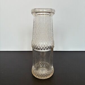 Duraglas Milk Bottle 1/2 Pint Diamond Quilted Vtg Glass Farmhouse Rustic Cottage
